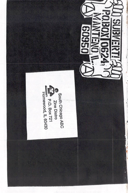 South Chicago ABC Zine Distro  F* p.0.Box 721 —_— Tromewoad, IL 60430  